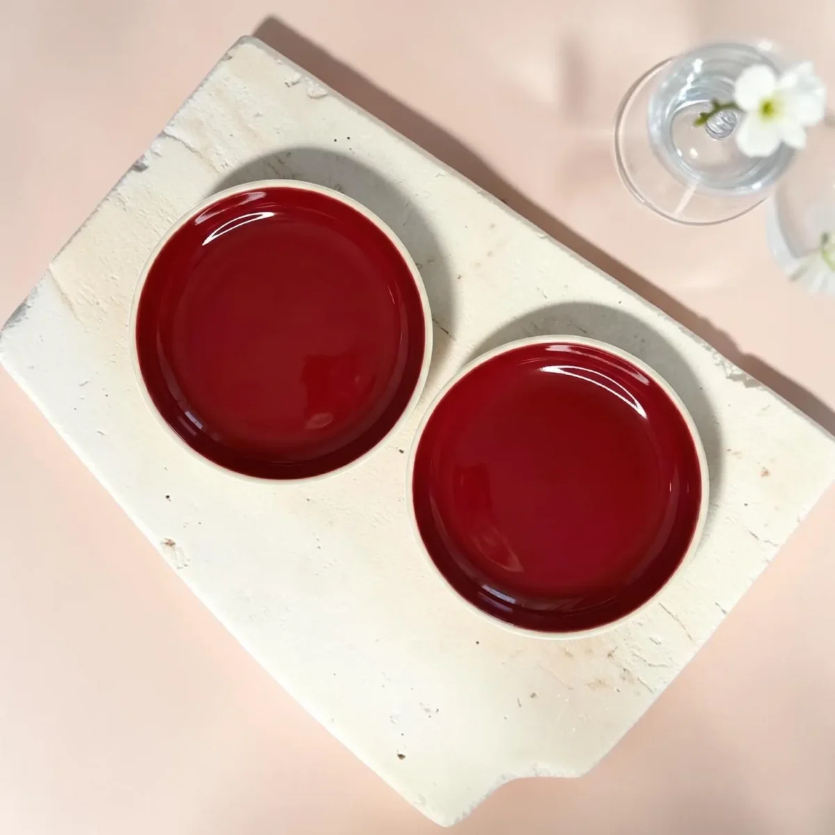 Harmiche Crimson Ember Handcrafted Ceramic Deep Plates Set of 2 – Pasta, Soup & Bowl Plates, Vivid Red Glaze, 8.5 Inch