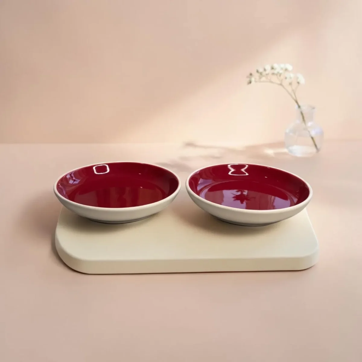 Harmiche Crimson Ember Handcrafted Ceramic Deep Plates Set of 2 – Pasta, Soup & Bowl Plates, Vivid Red Glaze, 8.5 Inch
