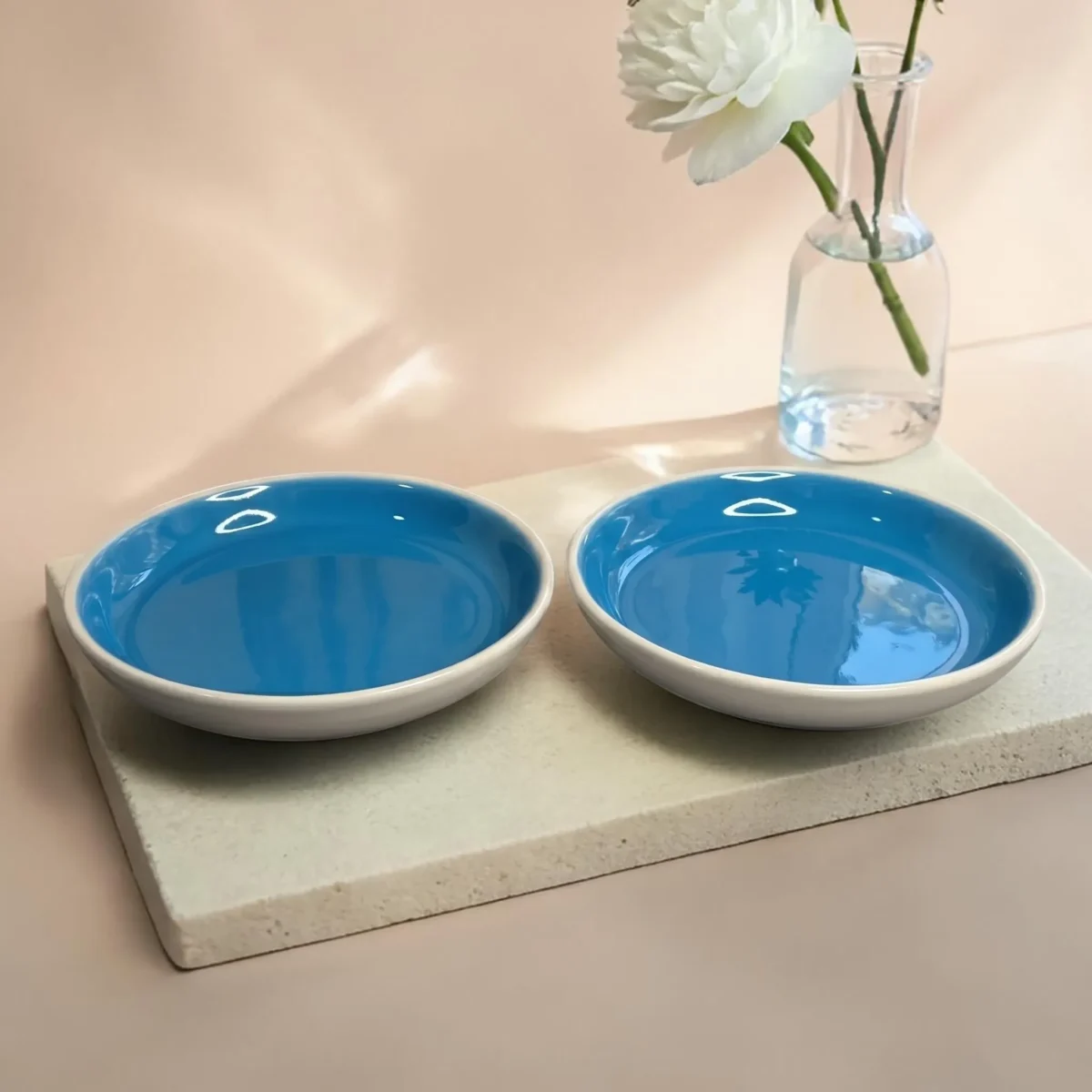 Harmiche Blue Lagoon Handcrafted Ceramic Deep Plates Set of 2 – Pasta, Soup & Bowl Plates, Vivid Blue Glaze, 8.5 Inch