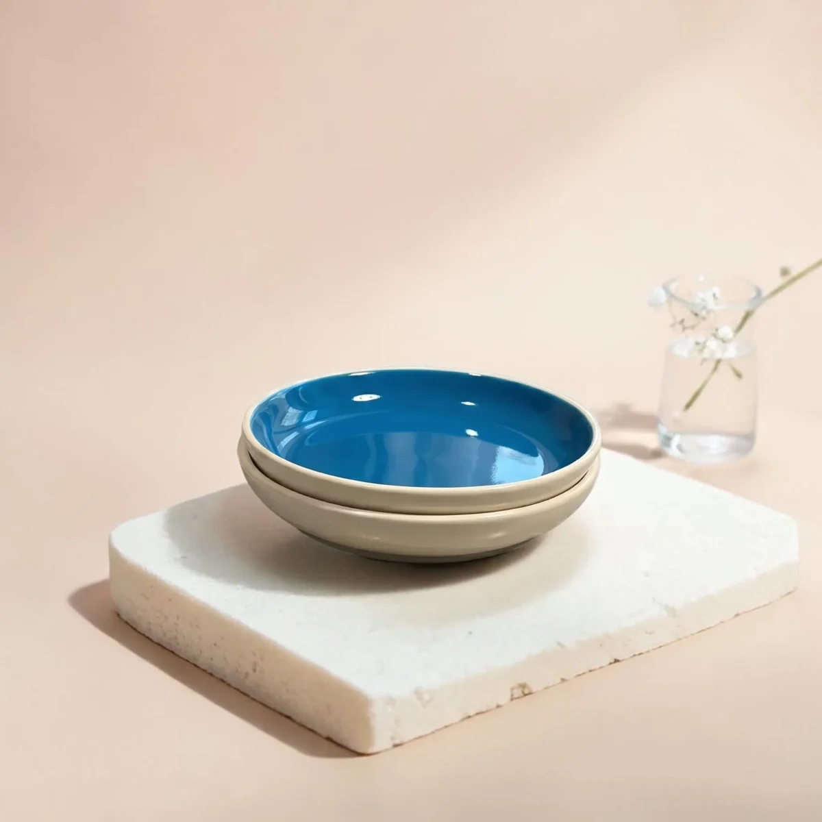 Harmiche Blue Lagoon Handcrafted Ceramic Deep Plates Set of 2 – Pasta, Soup & Bowl Plates, Vivid Blue Glaze, 8.5 Inch