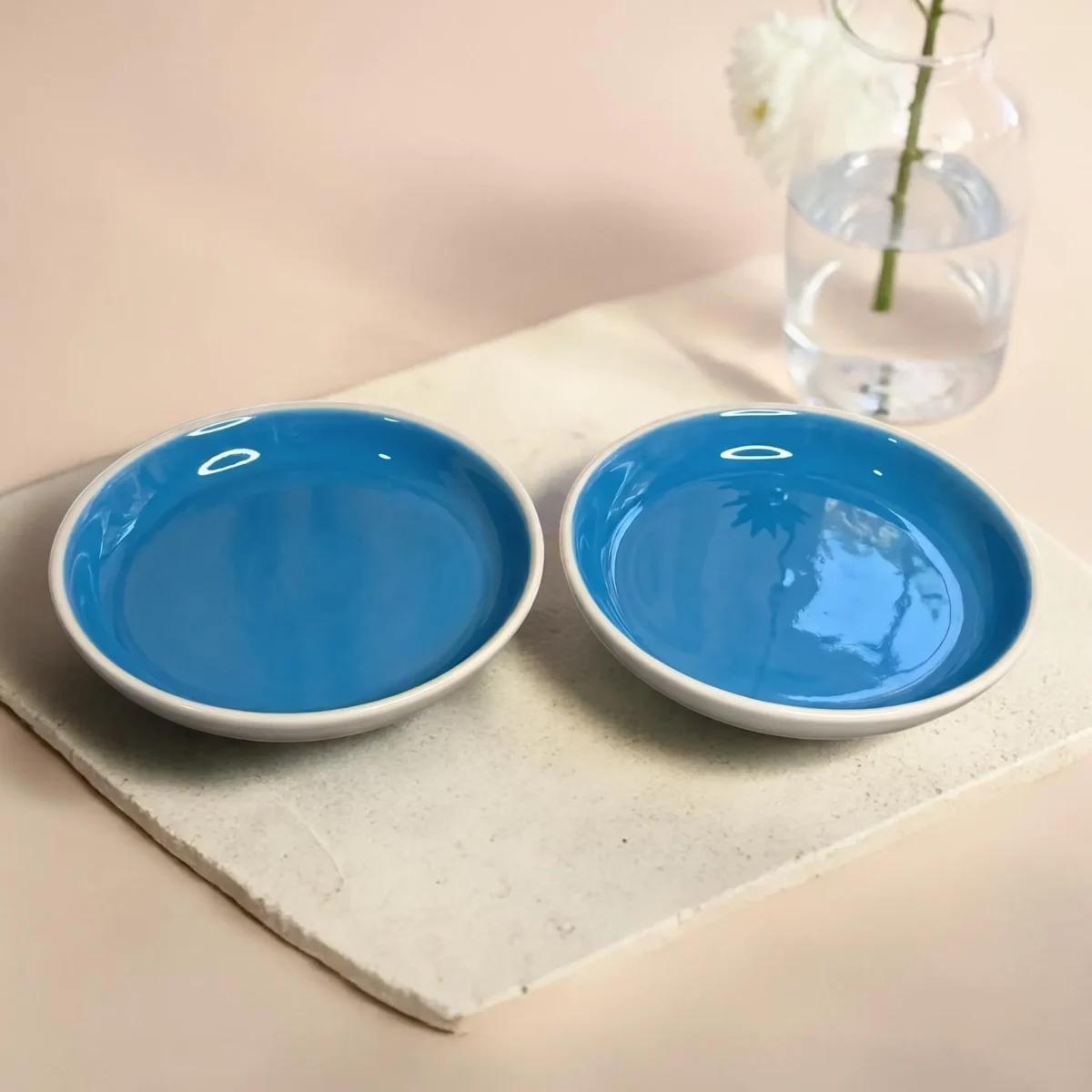 Harmiche Blue Lagoon Handcrafted Ceramic Deep Plates Set of 2 – Pasta, Soup & Bowl Plates, Vivid Blue Glaze, 8.5 Inch