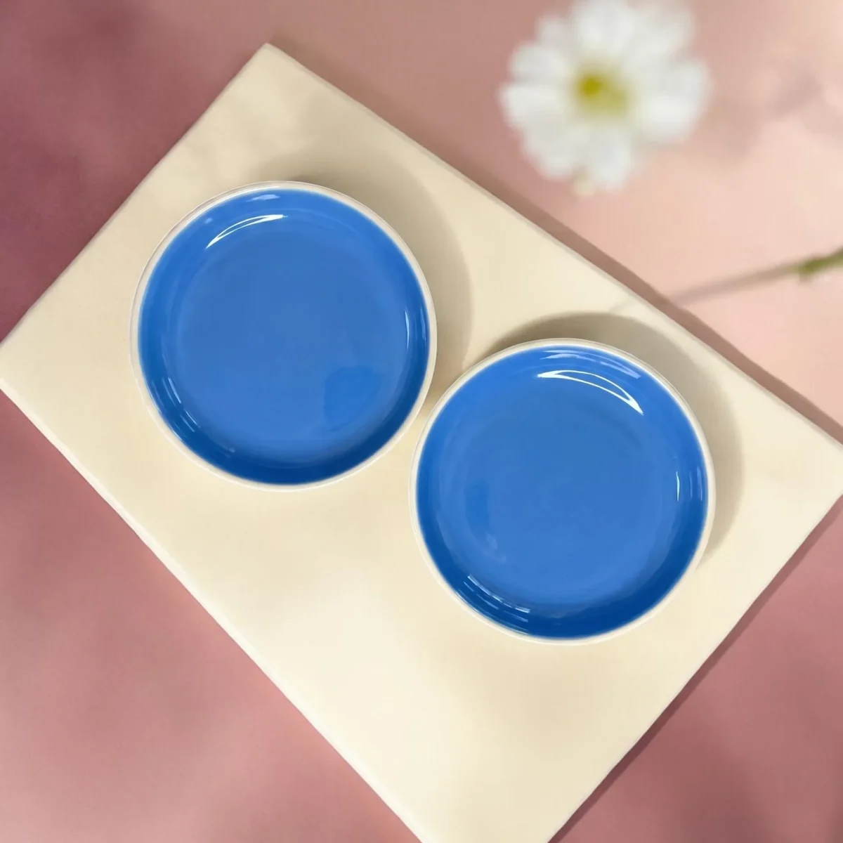 Harmiche Blue Lagoon Handcrafted Ceramic Deep Plates Set of 2 – Pasta, Soup & Bowl Plates, Vivid Blue Glaze, 8.5 Inch