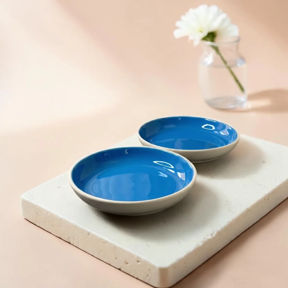 Harmiche Blue Lagoon Handcrafted Ceramic Deep Plates Set of 2 – Pasta, Soup & Bowl Plates, Vivid Blue Glaze, 8.5 Inch