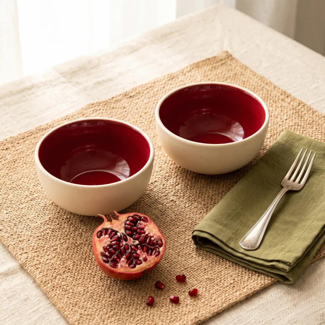 Harmiche Crimson Ember Handcrafted Ceramic Soup Bowls Set of 2 – Deep Red Glaze, 300ml