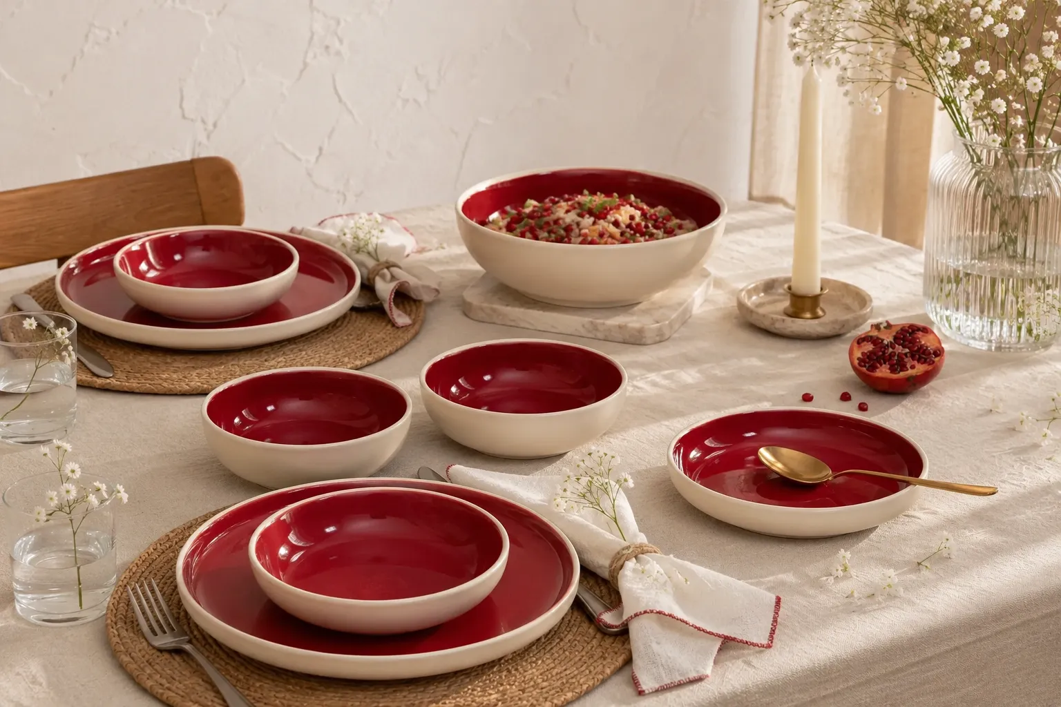Harmiche red and white ceramic table setting