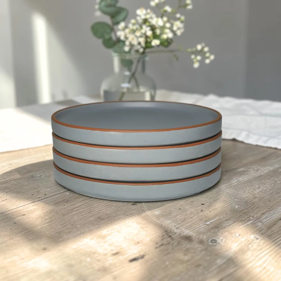 Harmiche Signature Grey 18-Piece Stoneware Dinner Set | Plates, bowls & katoris in matte slate. Oven & dishwasher safe. Complete table, one set.
