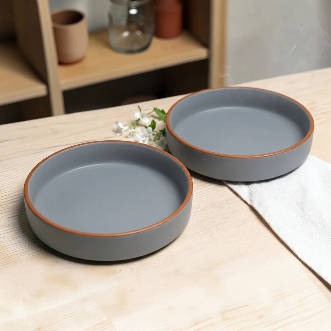 Harmiche Signature Grey Stoneware Salad Bowl Set of 2 | Matte Slate, 8 Inch