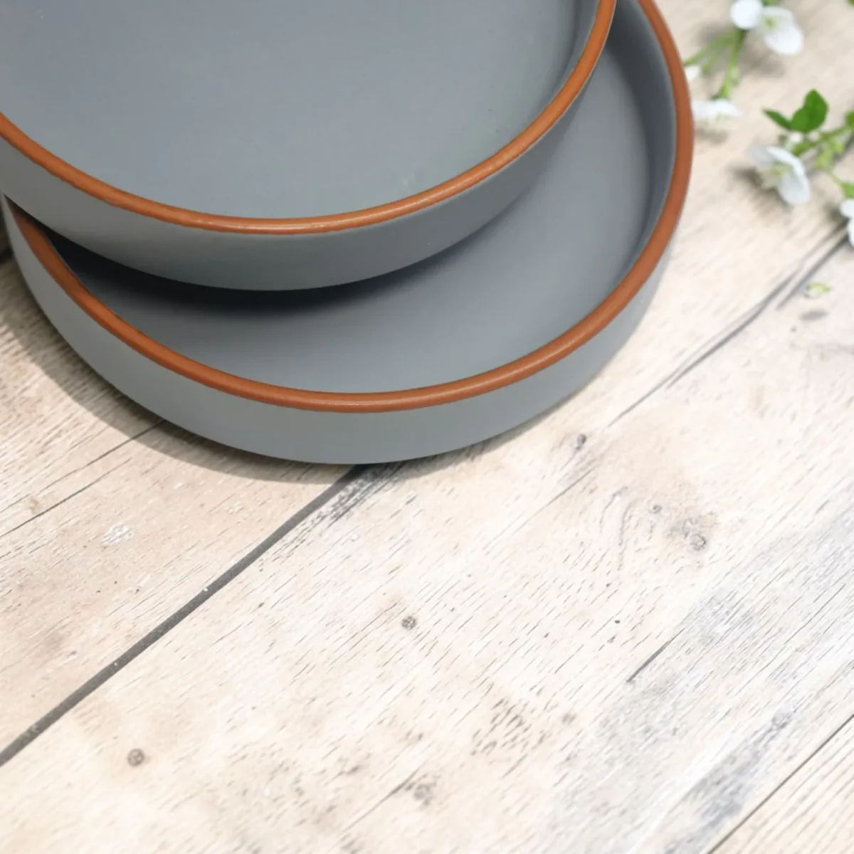 Harmiche Signature Grey Stoneware Salad Bowls, Set of 2 | 8 inch, matte slate glaze, exposed terracotta rim. Oven & dishwasher safe. Shop now.