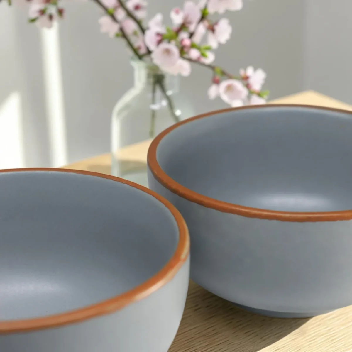 Harmiche Signature Grey Stoneware Soup Bowls, Set of 2 | 300ml, matte slate glaze, terracotta rim detail. Oven & dishwasher safe. Shop now.