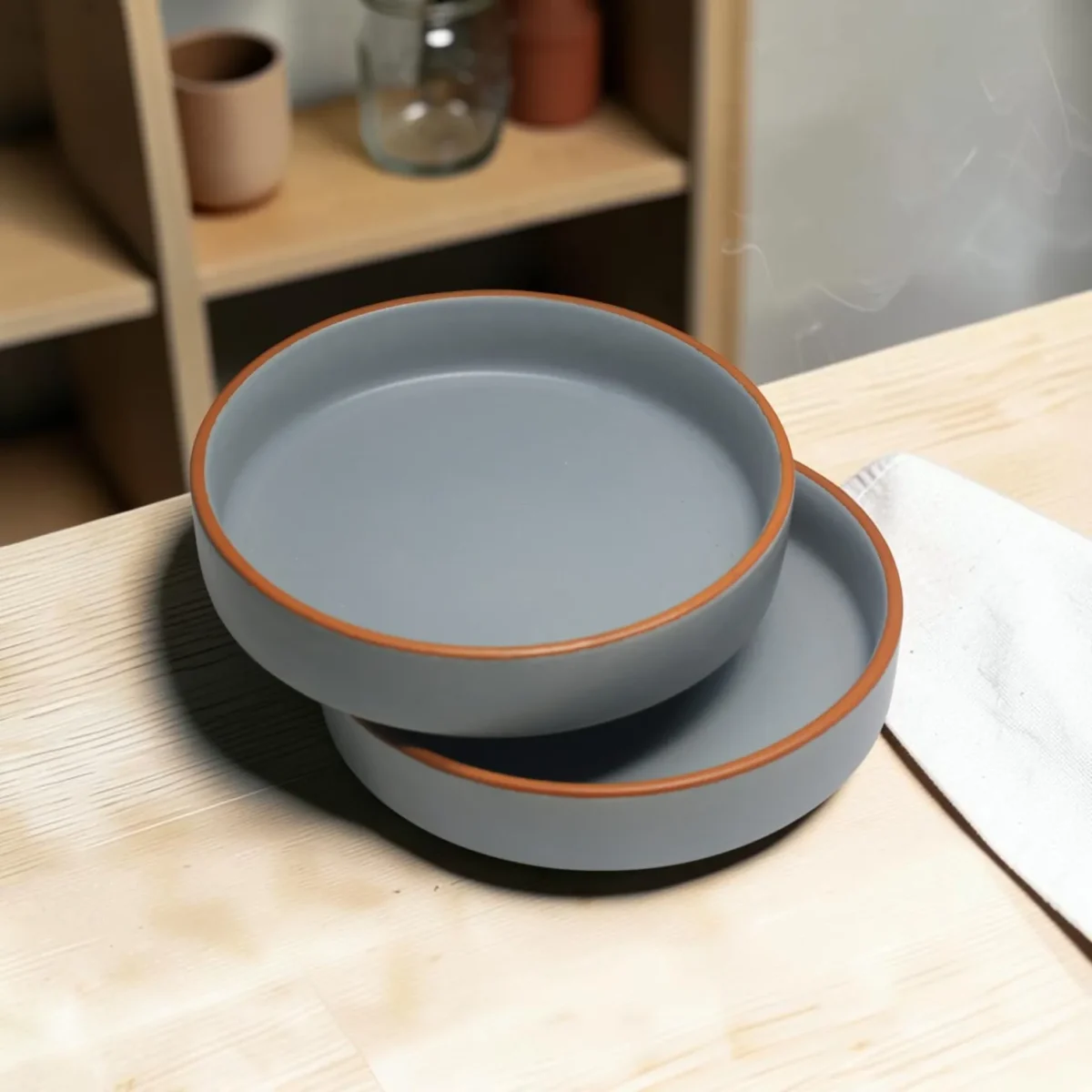 Harmiche Signature Grey Stoneware Salad Bowls, Set of 2 | 8 inch, matte slate glaze, exposed terracotta rim. Oven & dishwasher safe. Shop now.