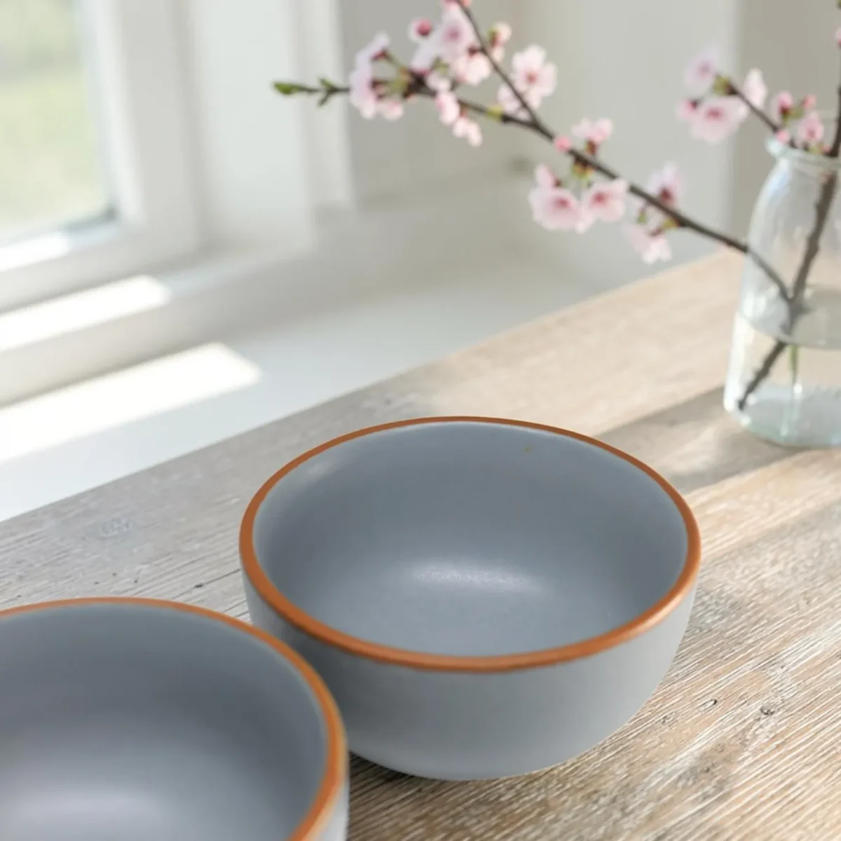 Harmiche Signature Grey Stoneware Soup Bowls, Set of 2 | 300ml, matte slate glaze, terracotta rim detail. Oven & dishwasher safe. Shop now.