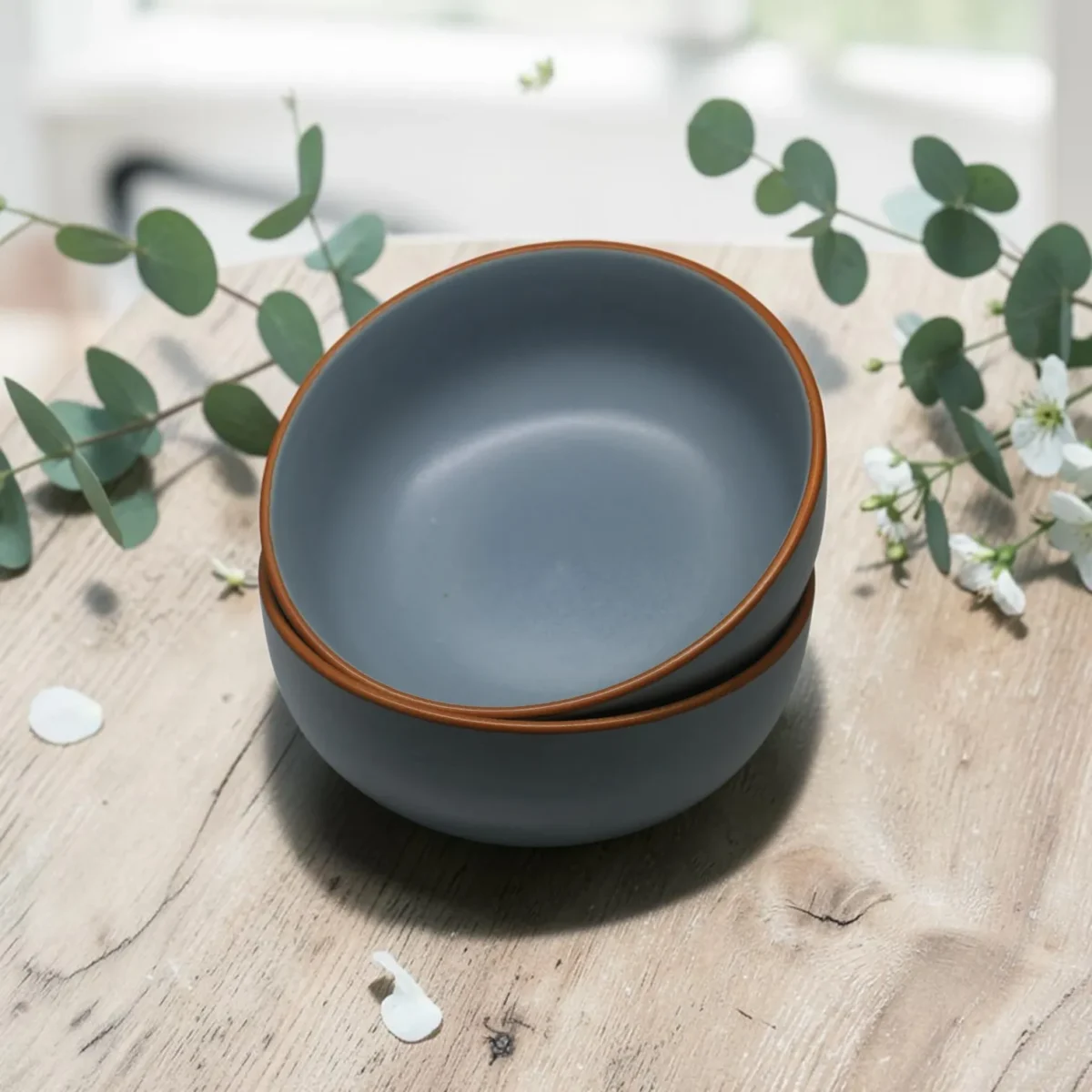 Harmiche Signature Grey Stoneware Serving Bowl Set of 2 | 700ml, matte slate glaze, terracotta rim. Oven & dishwasher safe. Built to share.