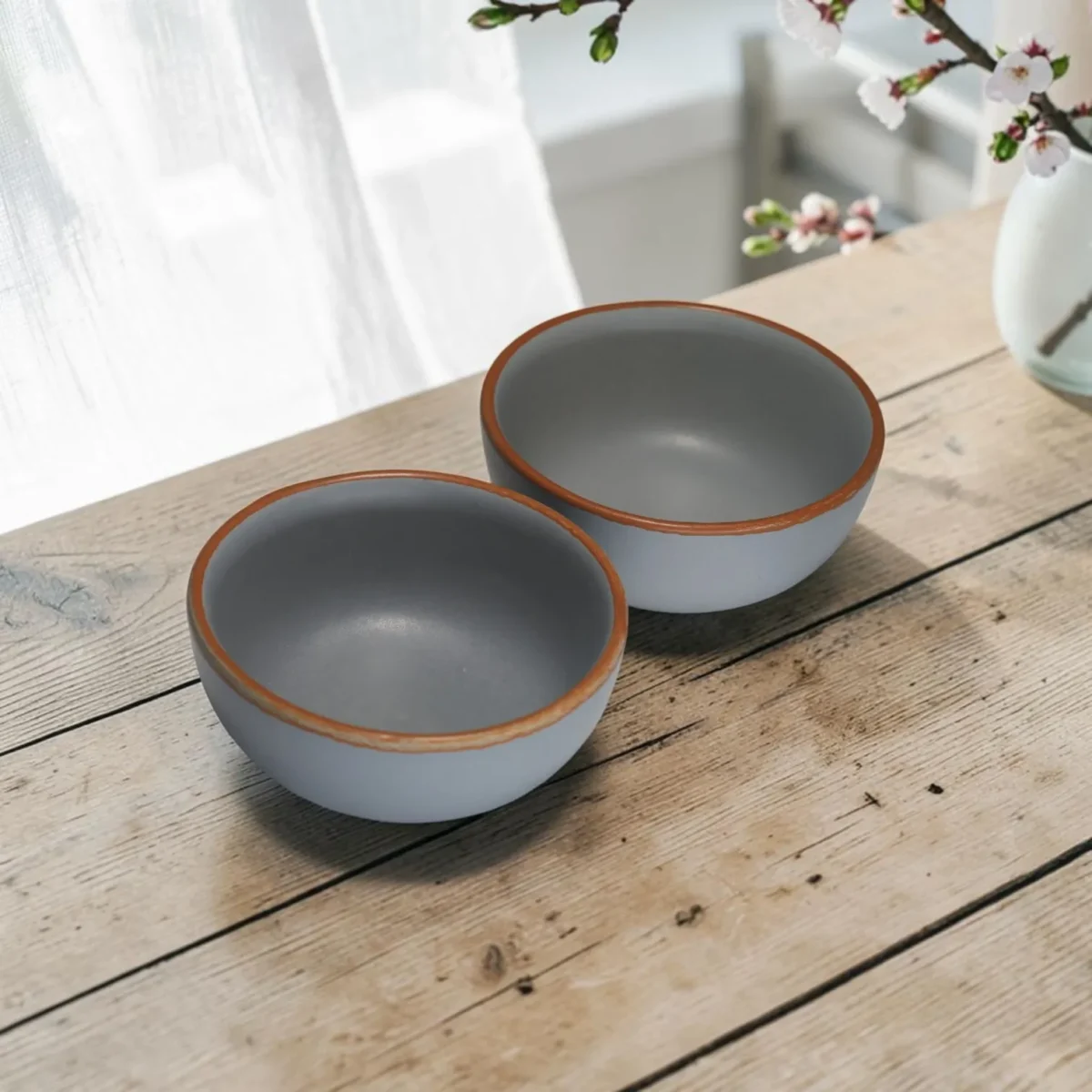 Harmiche Signature Grey Stoneware Katori Set of 2 | 180ml, matte slate glaze, terracotta rim. Oven & dishwasher safe. Perfect for every table.