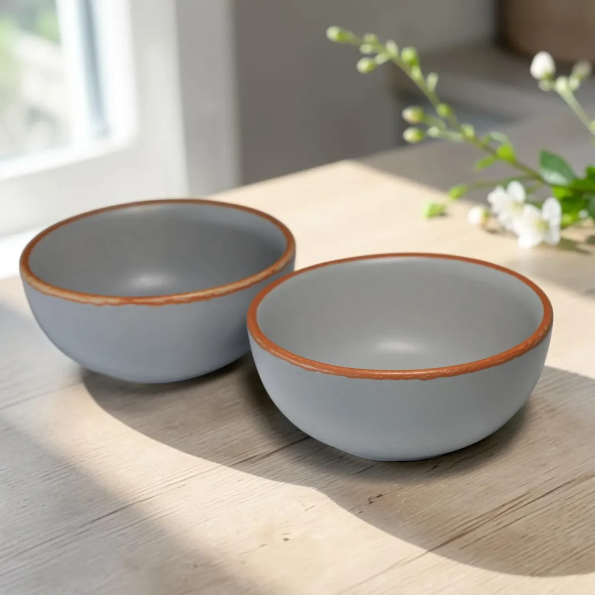 Harmiche Signature Grey Stoneware Katori Set of 2 | Artisan Matte Slate, 180ml