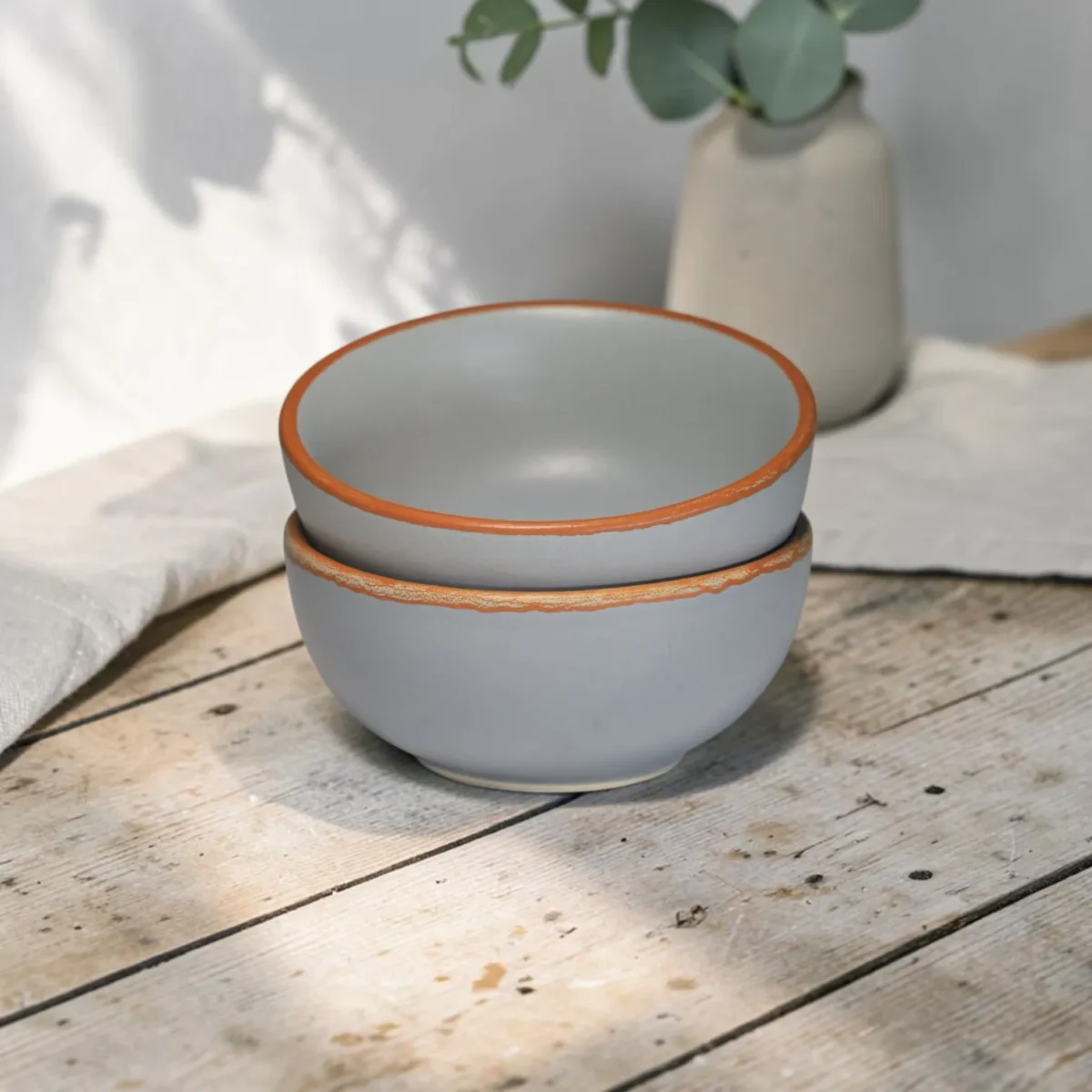 Harmiche Signature Grey Stoneware Katori Set of 2 | 180ml, matte slate glaze, terracotta rim. Oven & dishwasher safe. Perfect for every table.
