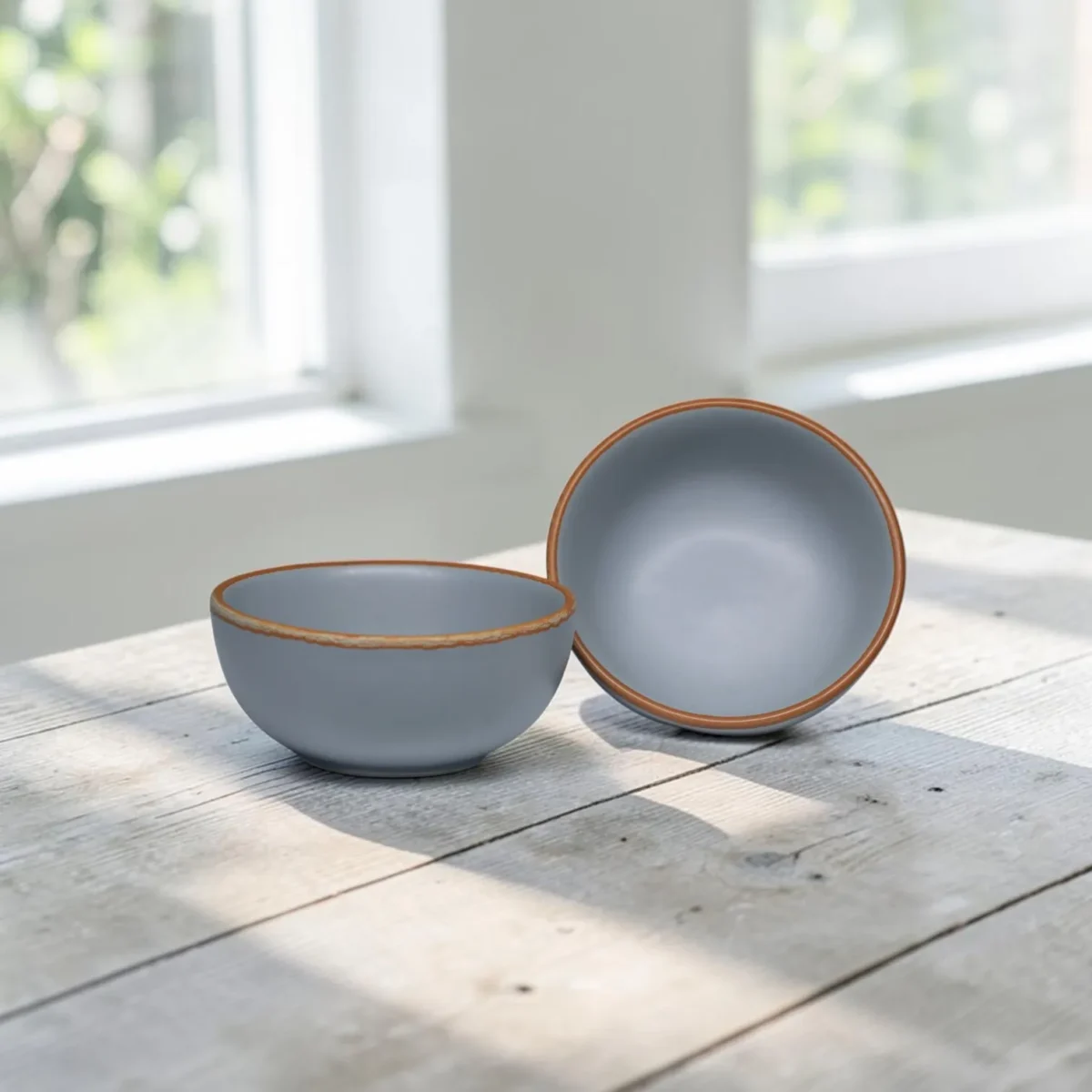 Harmiche Signature Grey Stoneware Katori Set of 2 | 180ml, matte slate glaze, terracotta rim. Oven & dishwasher safe. Perfect for every table.