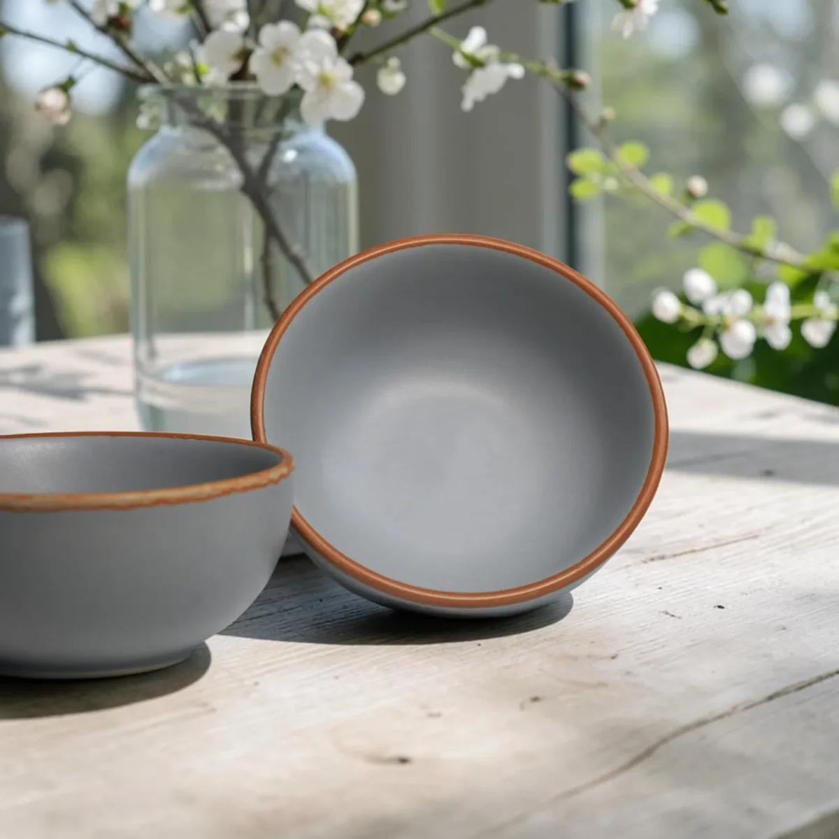 Harmiche Signature Grey Stoneware Katori Set of 2 | 180ml, matte slate glaze, terracotta rim. Oven & dishwasher safe. Perfect for every table.