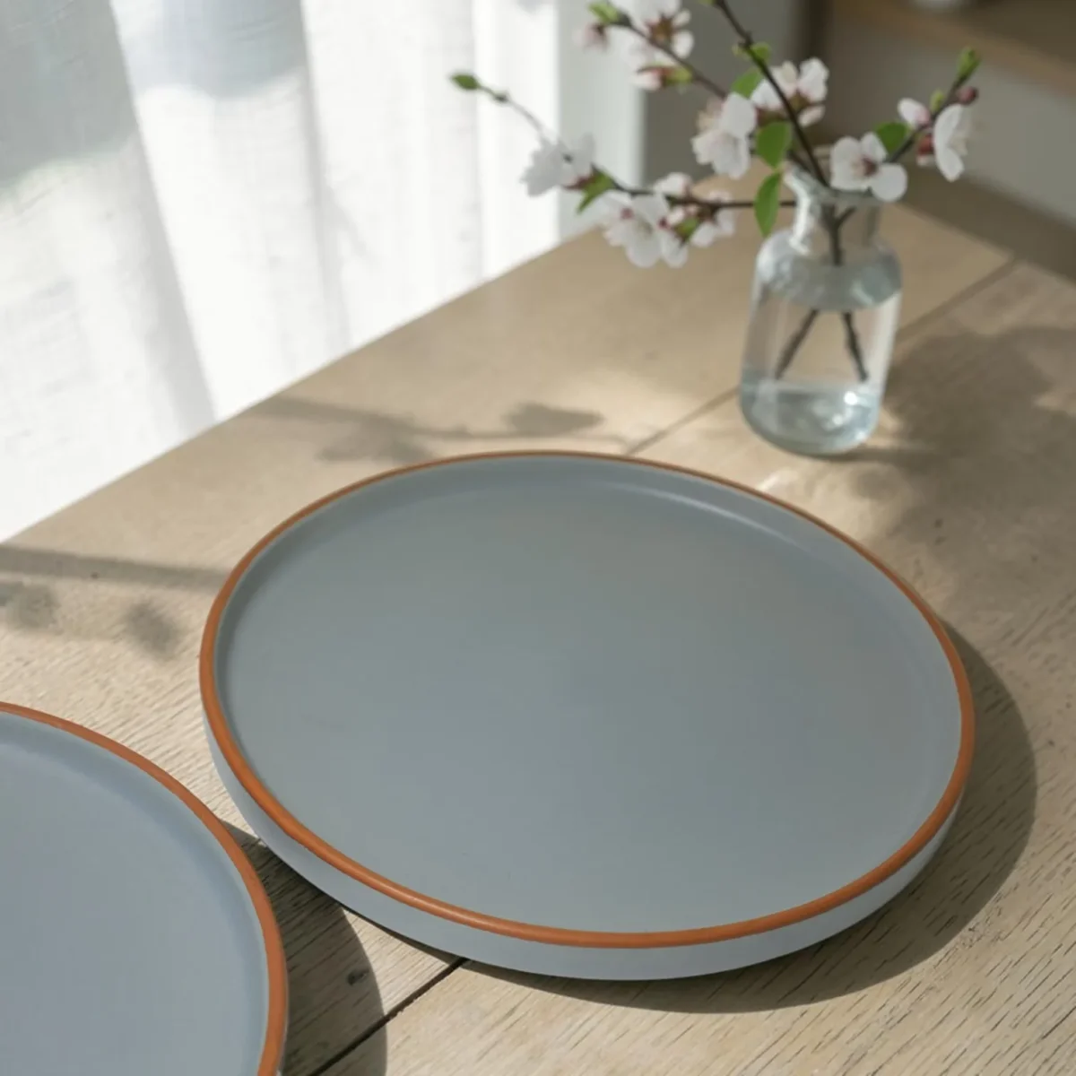 Harmiche Signature Grey Stoneware Dinner Plate, 10 inch | Matte slate, terracotta rim. Single, Set of 2, 4 & 6. Oven & dishwasher safe. Shop.