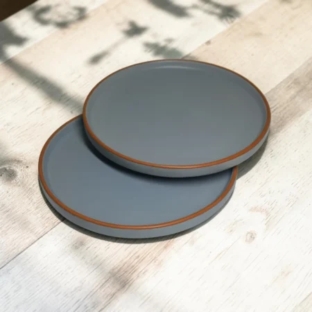 Harmiche Signature Grey Stoneware Dinner Plate, 10 inch | Matte slate, terracotta rim. Single, Set of 2, 4 & 6. Oven & dishwasher safe. Shop.